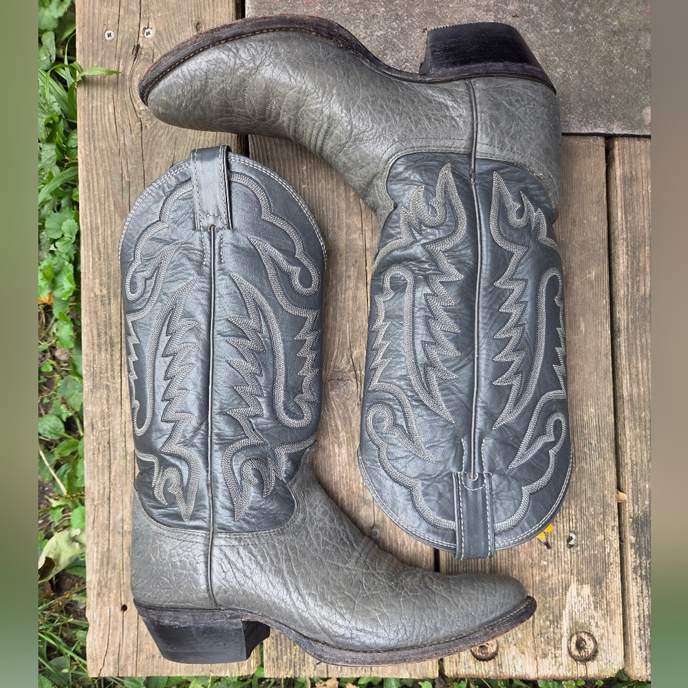 Justin 1440 Vintage Western Cowboy Boots | Distressed Gray Leather | Men’s 8.5D - Picture 3 of 10